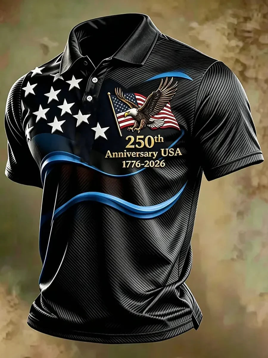 USA Patriotic Eagle 250th Anniversary Polo Shirt 1776 2026 Veteran Merch Patriotic Gift For Men - Merchluma