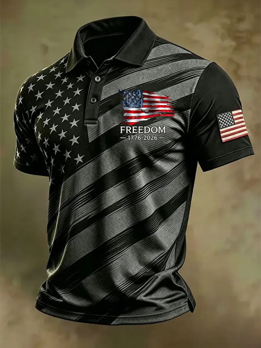 Freedom 1776 2026 American Flag Polo Shirt 250 Years Anniversary Merch Patriotic Gift For Men - Merchluma