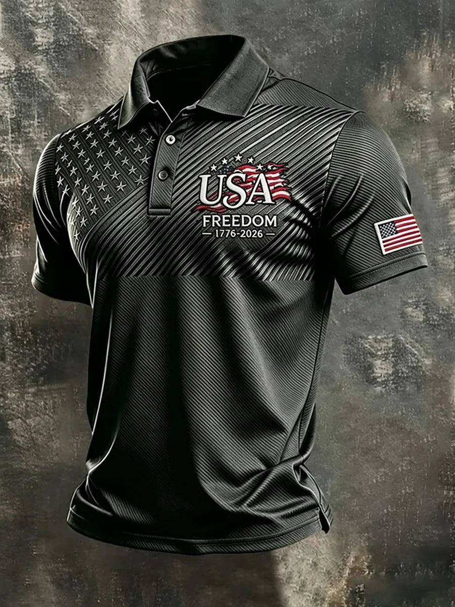Independence Day Flag Polo Shirt USA 1776-2026 Clothes Patriotic Gifts - Merchluma