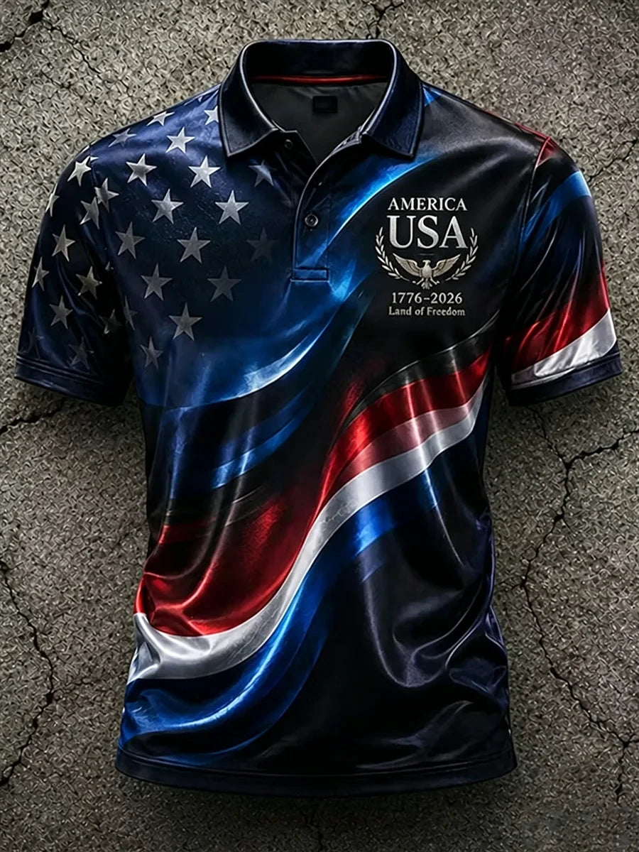 America 1776 2026 American Flag Polo Shirt 250 Years Of America Merch Patriotic Gift For Men - Merchluma