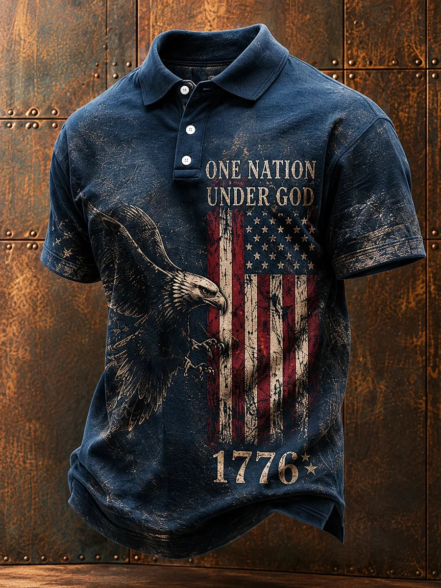 One Nation Under God American Flag Polo Shirt 1776 2026 Patriotic Merch Gift For Proud Patriots - Merchluma