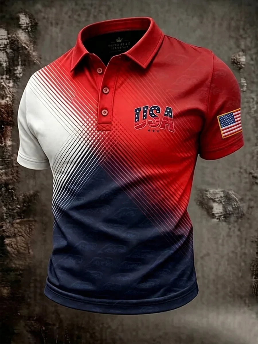 Independence Day Flag Polo Shirt USA 250th Anniversary Patriotic Clothes Fan Gift - Merchluma