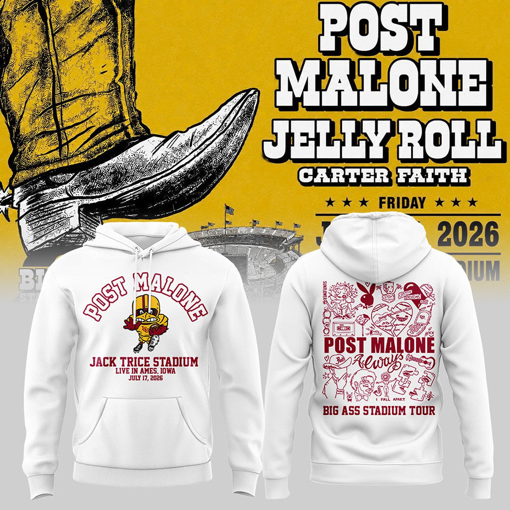 Post Malone X Iowa State Cyclones Merch Big Ass Stadium Tour 2026 Hoodie Gifts For Music Fans - Merchluma
