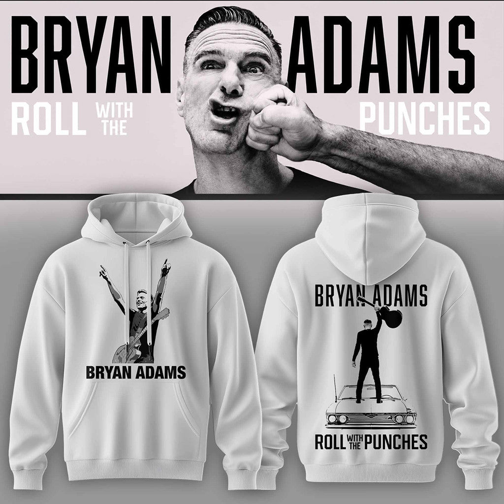 Bryan Adams Merch 2026 Roll With The Punches Tour Hoodie White Music Concert Outfits For Fans - Merchluma
