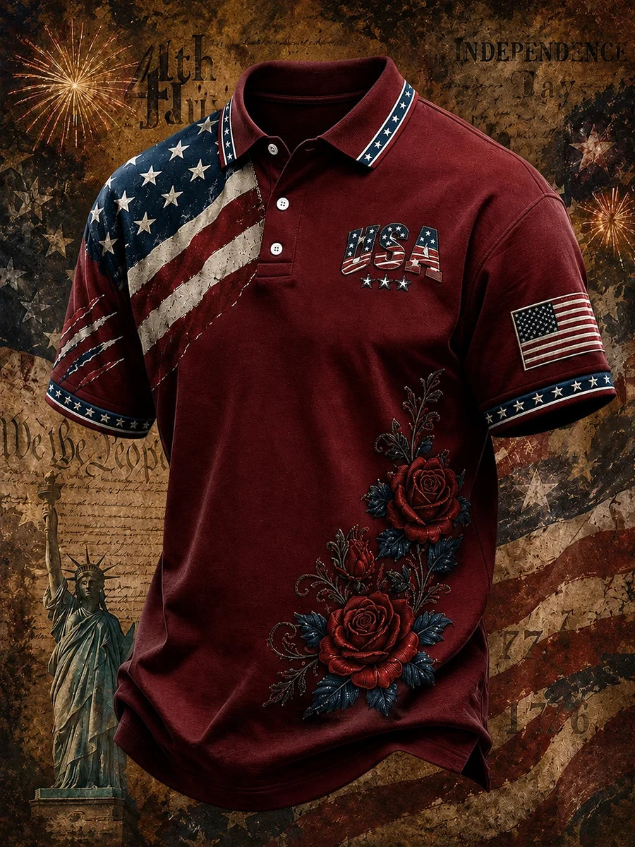 USA 1776 2026 American Flag Polo Shirt 4th Of July Celebration Merch Patriotic Gift For Men - Merchluma