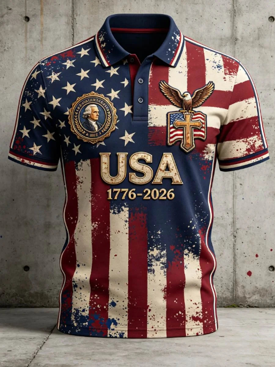 USA 1776 2026 American Flag Patriotic Eagle Polo Shirt 250 Years Of America Merch Gift For Dad - Merchluma