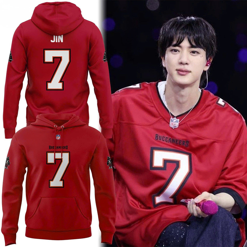 Jin BTS X Tampa Bay Buccaneers Hoodie 2026 BTS World Tour Merch Arirang Kpop Fan Gear - Merchluma