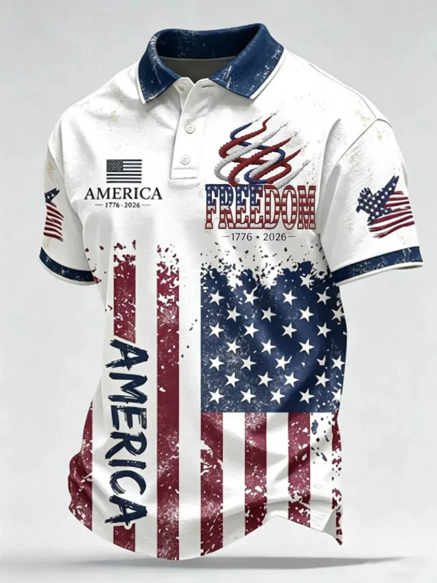 America 1776 2026 Freedom American Flag Polo Shirt 4th Of July Celebration Merch Patriots Gift - Merchluma