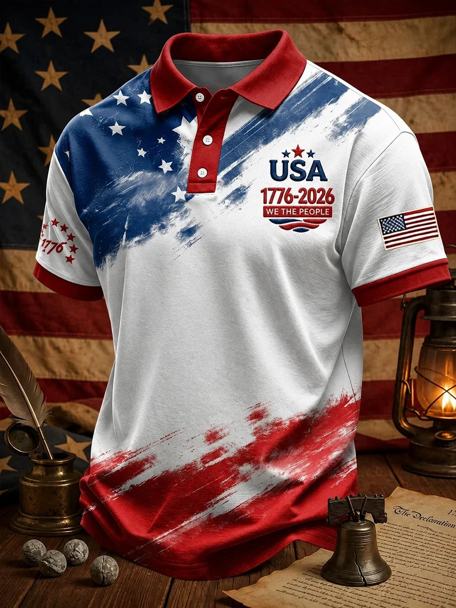 USA American Flag Patriotic Eagle Polo Shirt 1776 2026 Freedom Merch Patriotic Gift For Dad - Merchluma