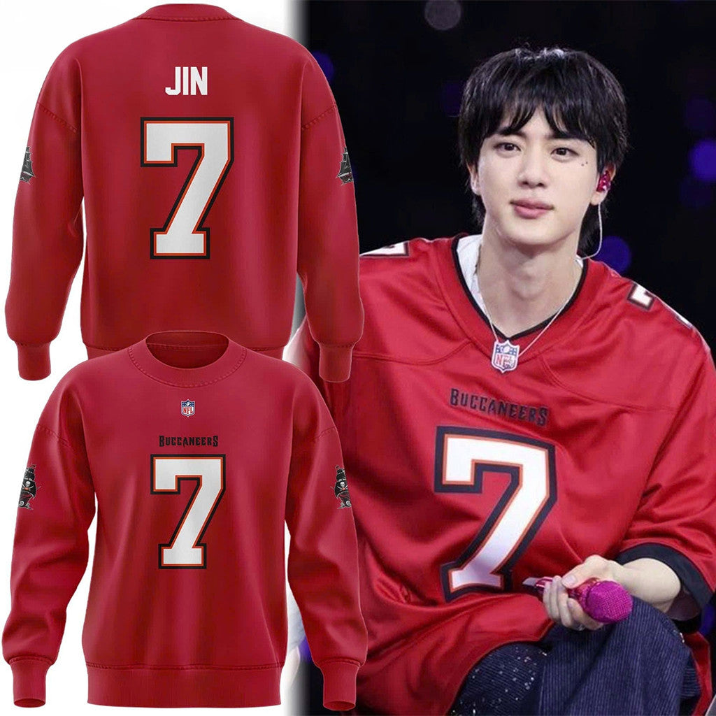 Jin BTS X Tampa Bay Buccaneers Sweatshirt 2026 BTS Arirang Tour Merch Kpop Fan Gear Gifts - Merchluma