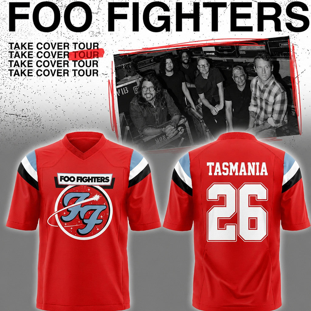 Foo Fighters Take Cover Tour 2026 Jersey Red Tasmania Jersey Foo Fighters Merch Fan Gifts - Merchluma