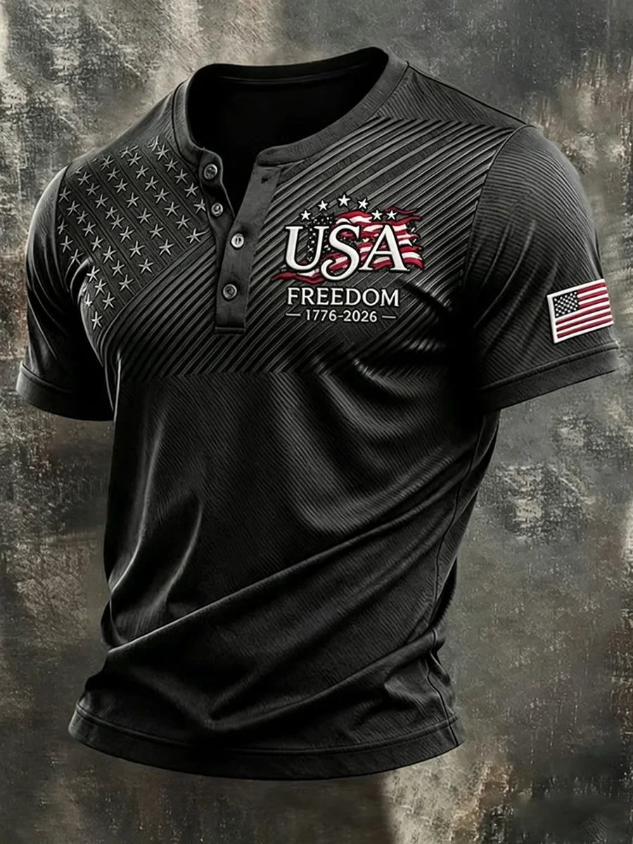 USA Freedom American Flag Button Shirt 1776 2026 Freedom Merch Patriotic Gift For Him - Merchluma