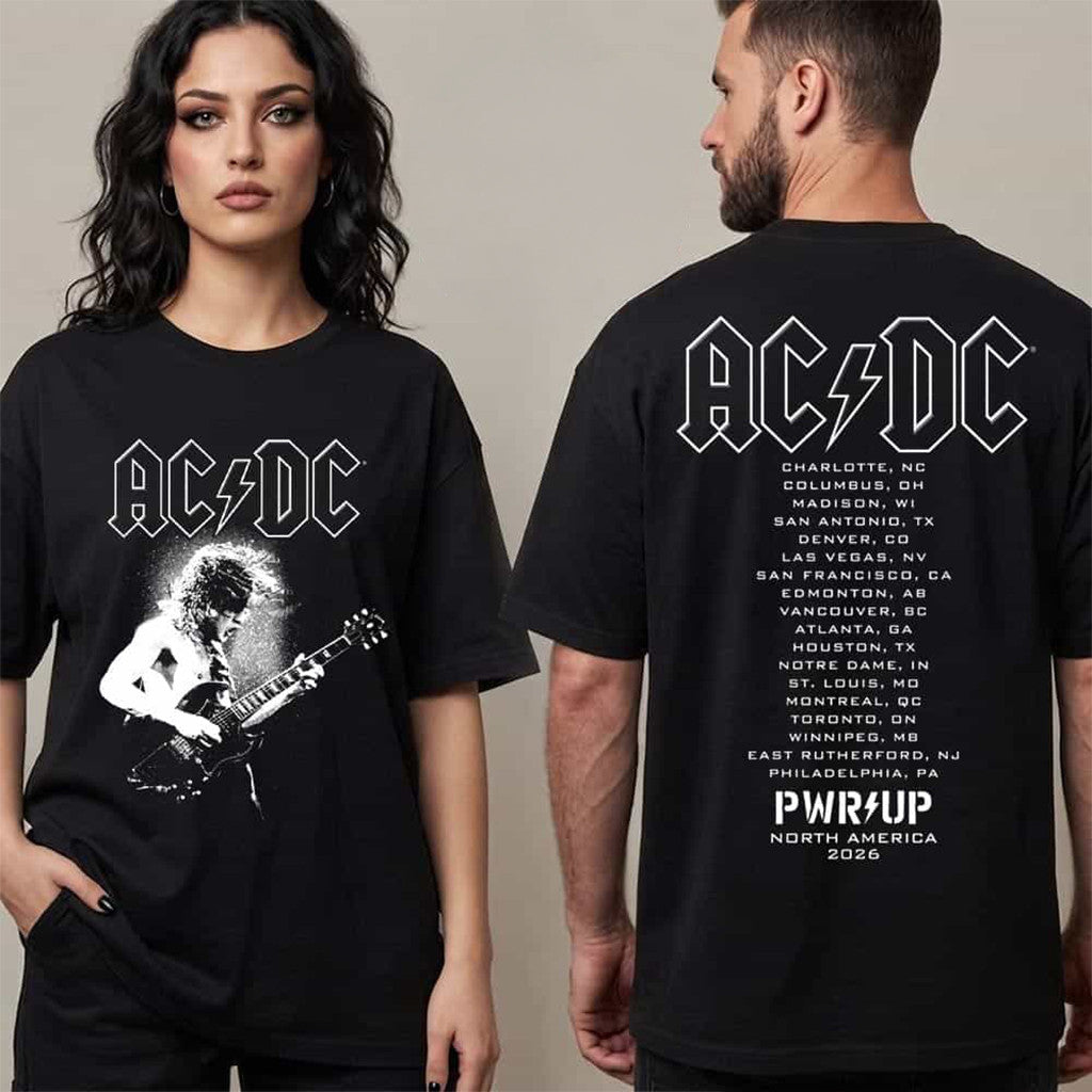 ACDC Pwr Up Tour 2026 Merch Angus Electric North America Cities Tour T-Shirt Rock Fan Gifts - Merchluma