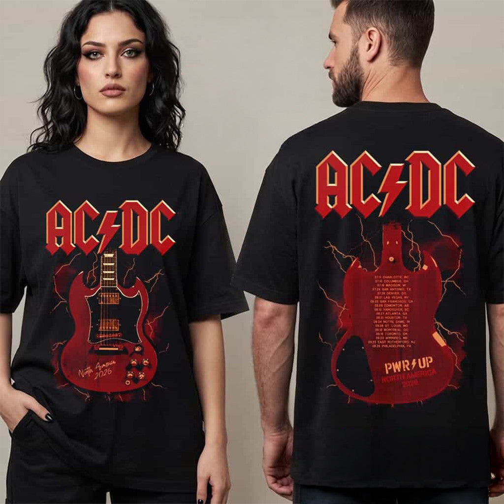 ACDC Pwr Up Tour 2026 Merch Angus Guitar Schedule Tour Dates T-Shirt Presents For Rock Lovers - Merchluma