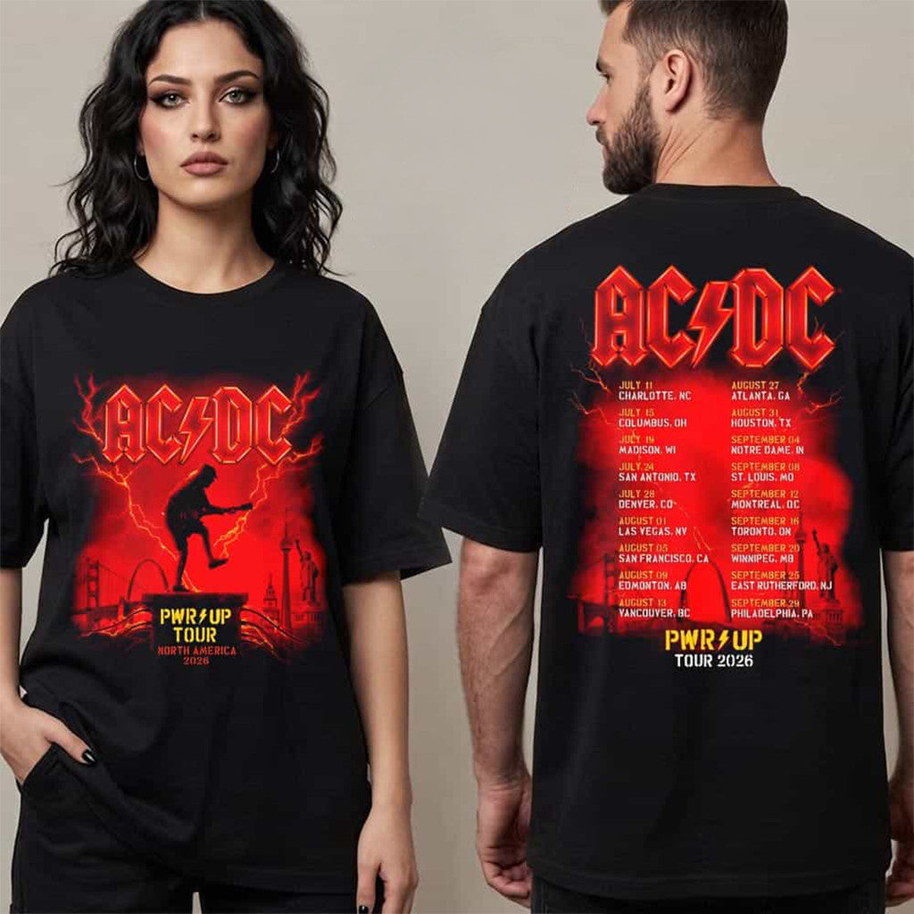 ACDC Pwr Up Tour 2026 Merch Angus North America Tour 2026 Schedule Tour Dates T-Shirt Fan Gifts - Merchluma