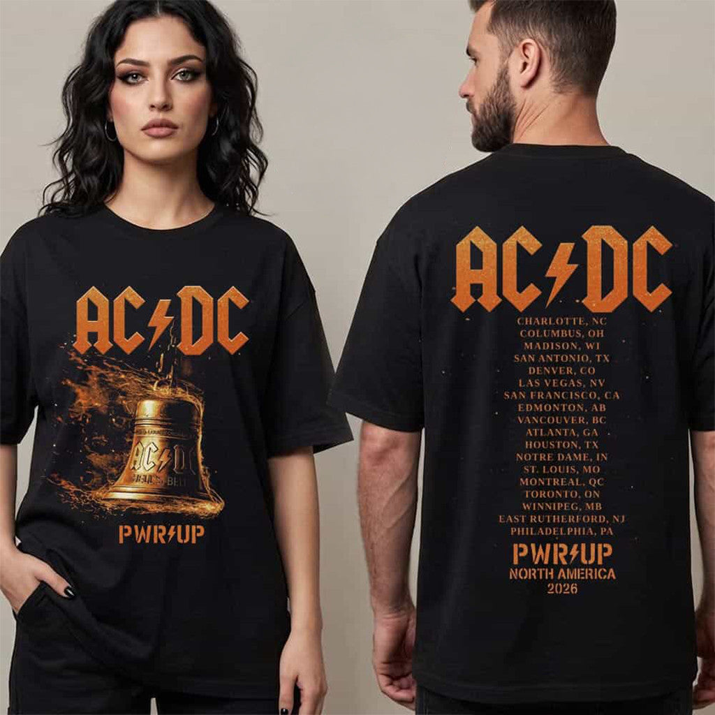 ACDC Pwr Up Tour 2026 Merch Hells Bells Lightning T-Shirt ACDC Merch Gift For Rock Band Lovers - Merchluma