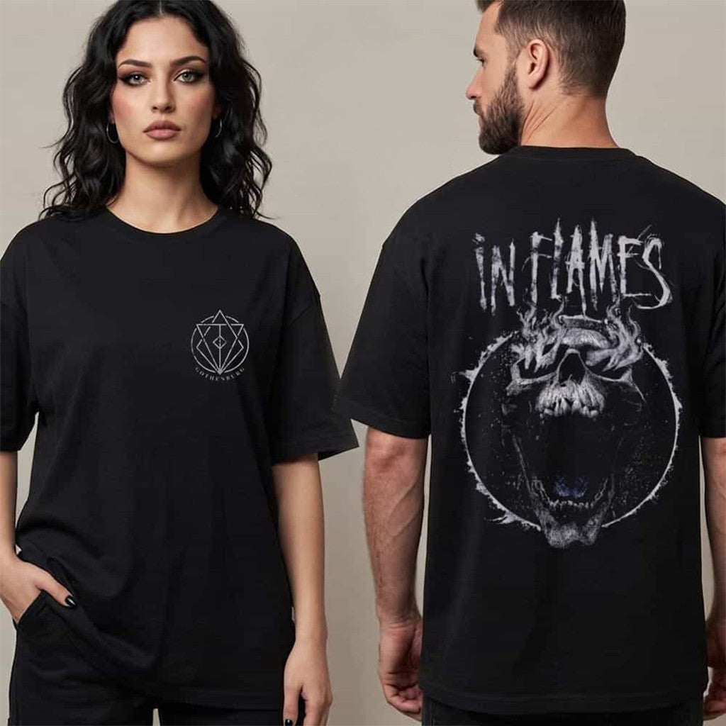 In Flames EU Summer Tour Collection 2026 Gothenburg Screaming Skull T-Shirt In Flames Merch - Merchluma