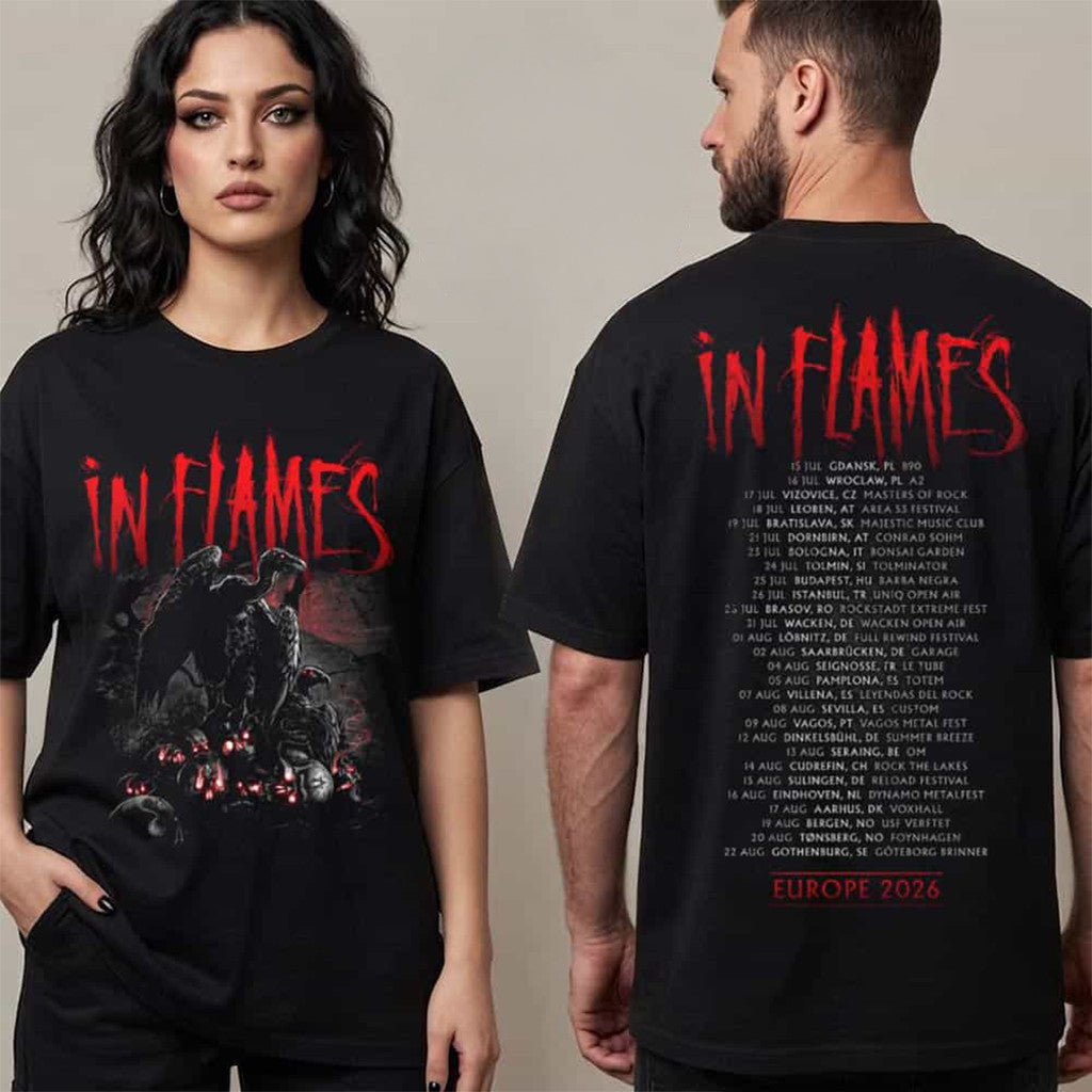 In Flames EU Summer Tour Collection 2026 T-Shirt Tour Dates Schedule Shirt In Flames Merch - Merchluma