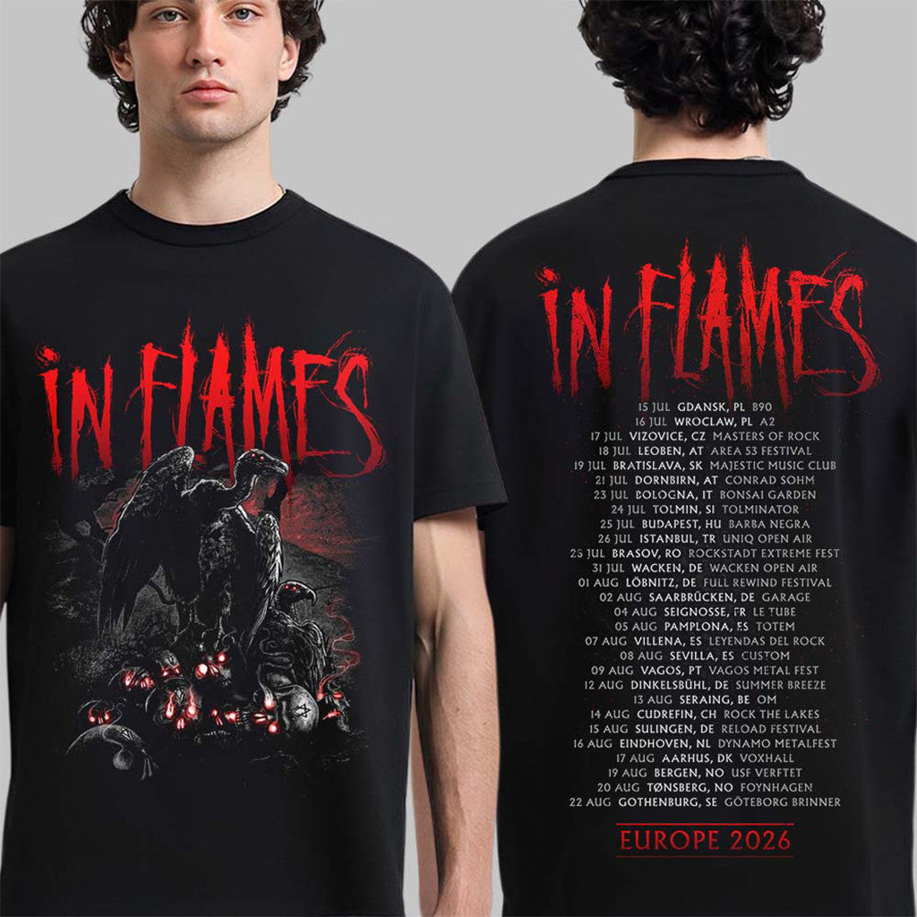 In Flames European Tour 2026 Merch Artwork With Dates T-Shirt In Flames Merch Gift For Fans - Merchluma