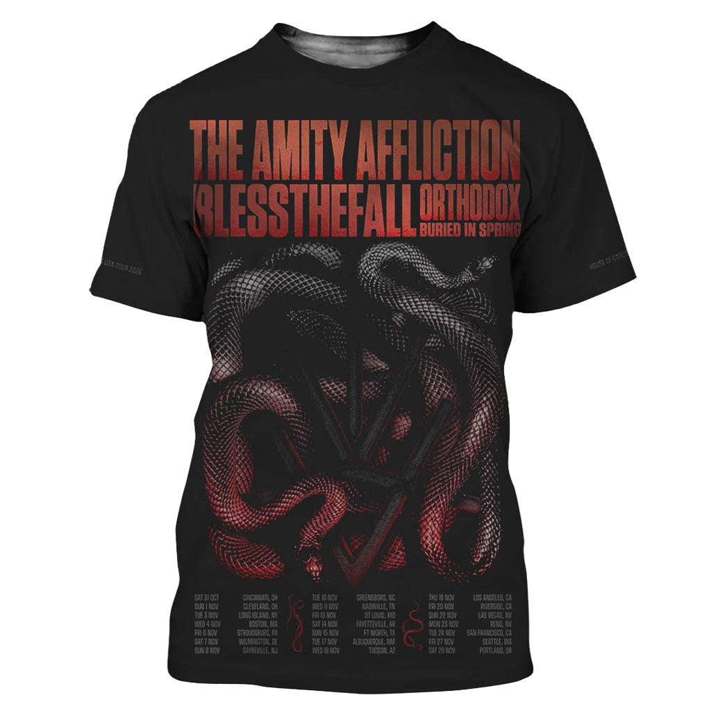 The Amity Affliction Merch 2026 House Of Cards USA Tour Schedule Dates T-Shirt Fan Gifts - Merchluma