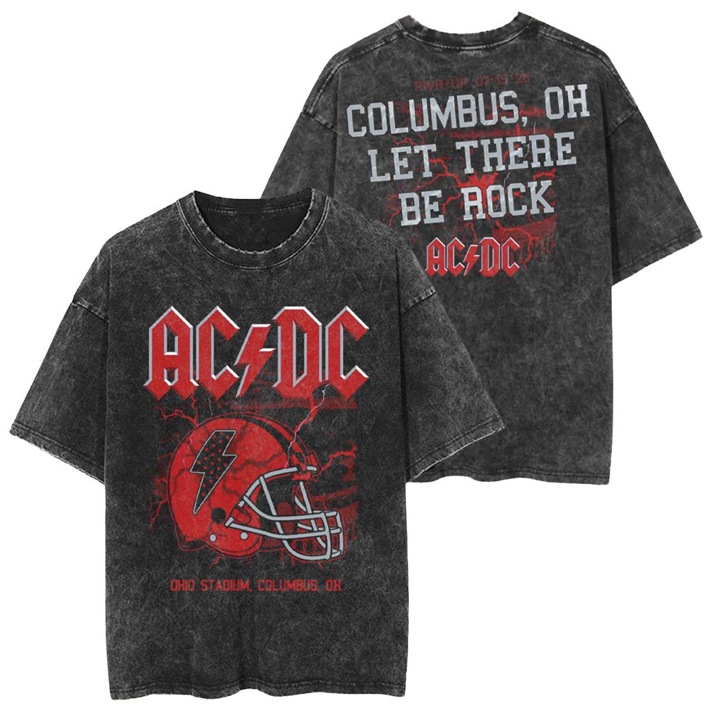 ACDC PWR Up Columbus Ohio 2026 Washed T-Shirt Let There Be Rock Football Helmet Tee ACDC Merch - Merchluma