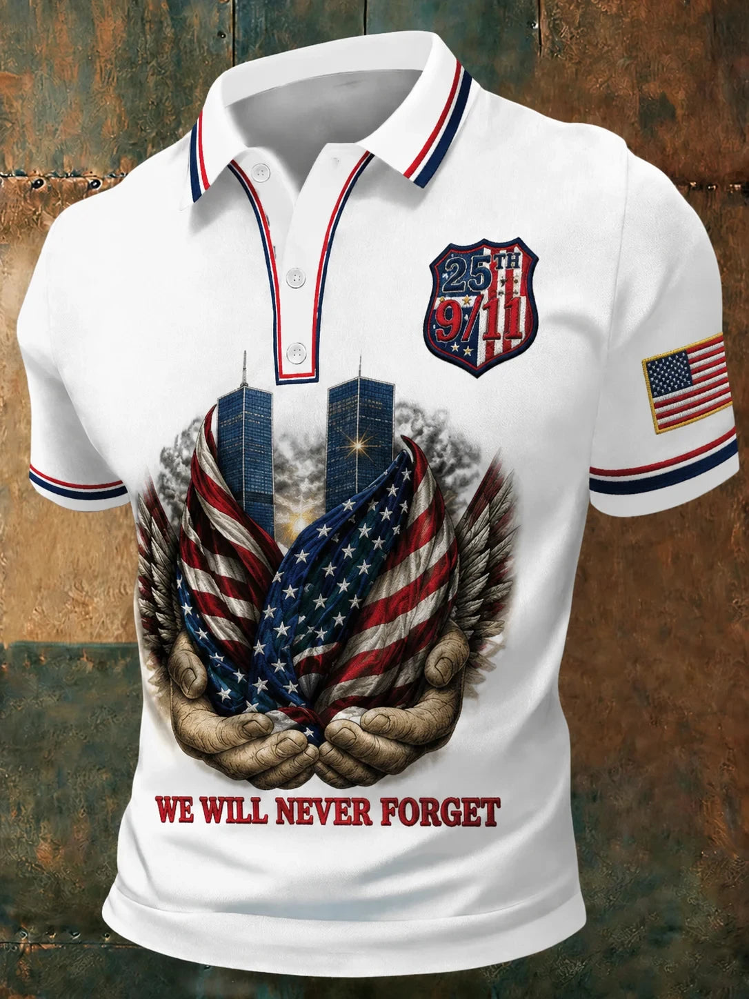 Never Forget 9-11 American Flag Polo Shirt We Will Never Forget Merch Patriot Day Gift - Merchluma