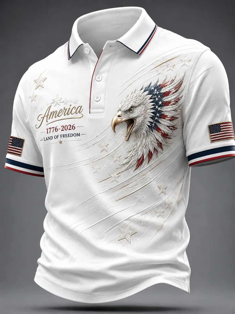 USA 1776-2026 Polo Shirt American Patriotic Eagle Merch Gifts For Patriotic Dad - Merchluma
