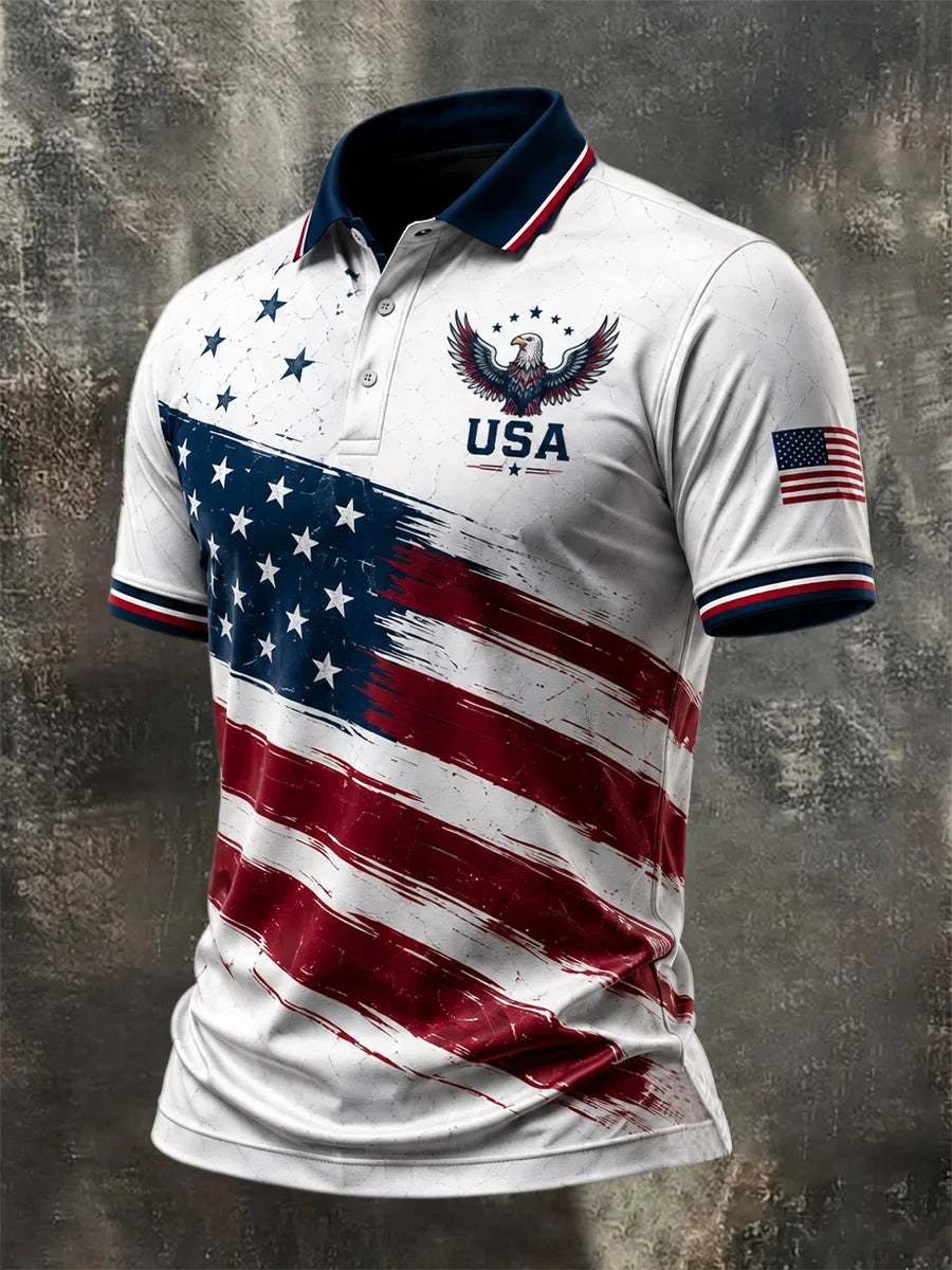 USA American Flag Polo Shirt Patriotic Eagle Merch Proud Patriotic Veteran Gift - Merchluma