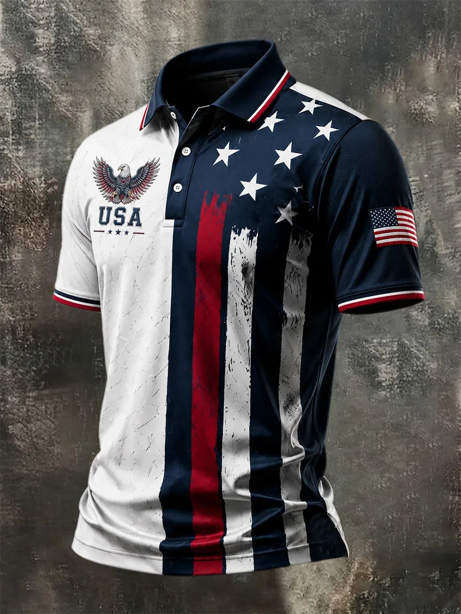 USA Patriotic Eagle Polo Shirt American Flag Stars Stripes Merch Proud Veteran Gift Ideas - Merchluma