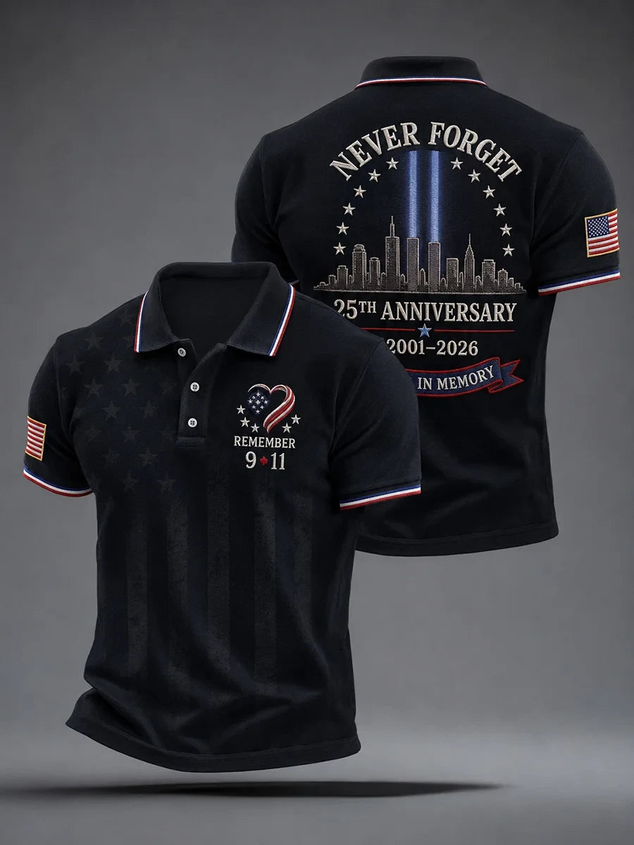 911 25th Anniversary We Will Never Forget Polo Shirt 2001-2026 Merch Patriot Gift - Merchluma