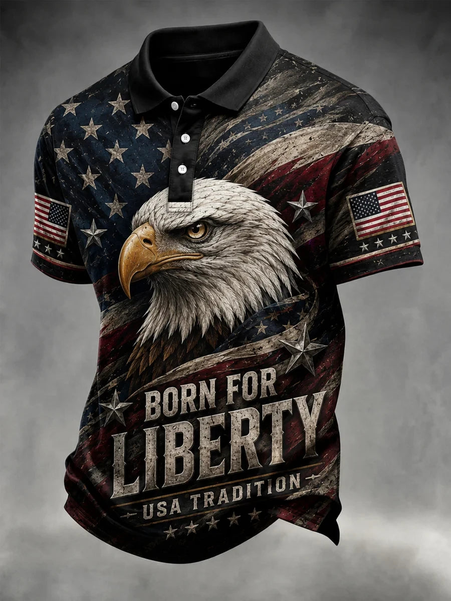Born For Liberty Polo Shirt USA Tradition American Flag Eagle Merch Proud Patriotic Veteran Gift - Merchluma