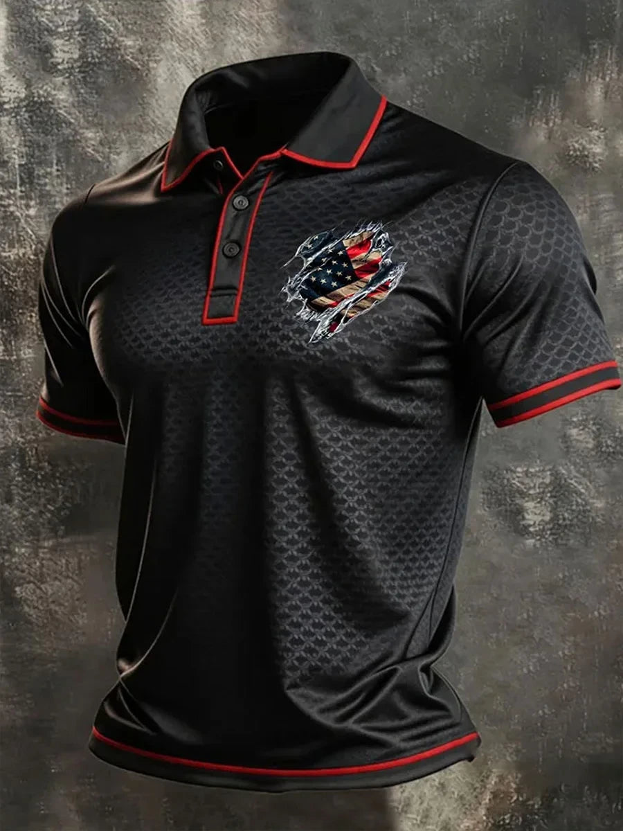 Freedom Eagle American Flag Polo Shirt USA Flag Merch Proud Patriotic Veteran Gift - Merchluma