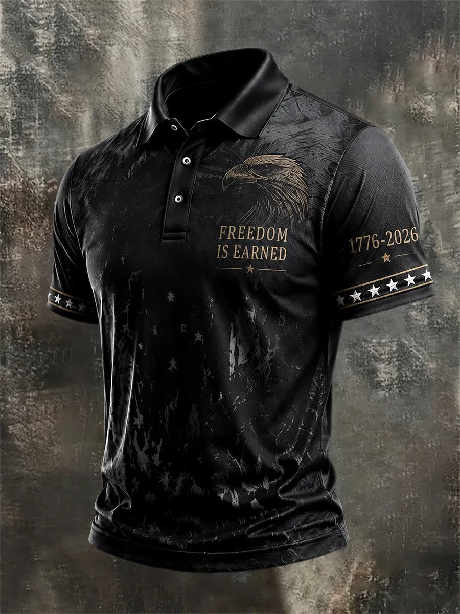 Freedom Is Earned Polo Shirt 1776-2026 Merch Patriotic Gifts For Dad - Merchluma