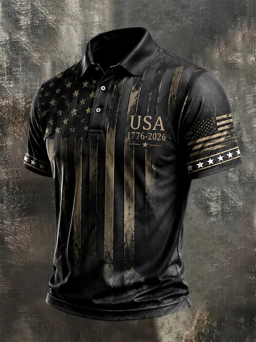 USA 1776-2026 Polo Shirt American Flag Stars Stripes Merch Veteran Gift - Merchluma