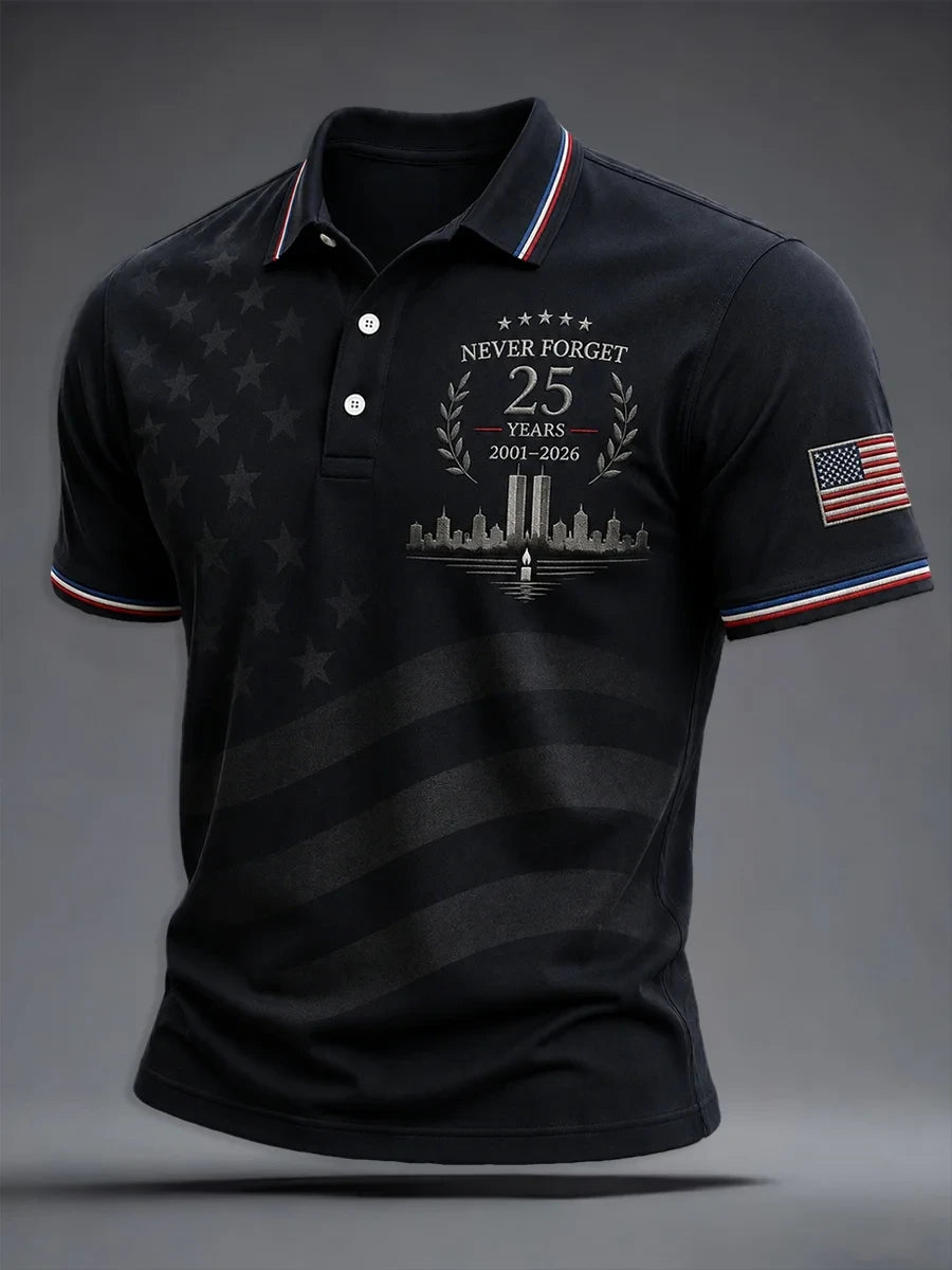 25th Anniversary We Will Never Forget Polo Shirt 25 Years 2001-2026 Merch Proud Patriotic Gift - Merchluma