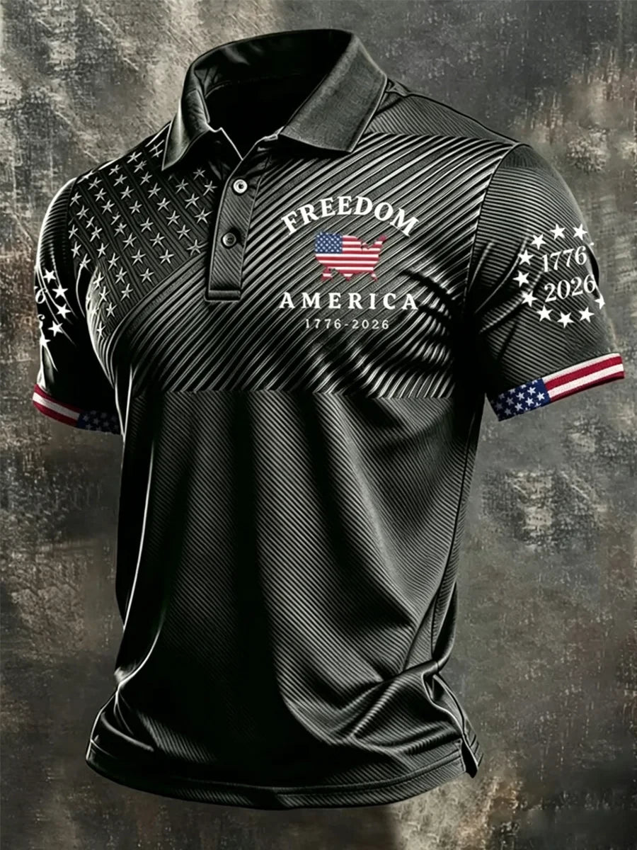 Freedom America Polo Shirt 1776-2026 American Flag Merch Proud Patriotic Gift - Merchluma