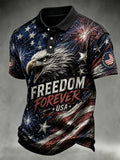 Freedom Forever Polo Shirt Patriotic Eagle American Flag Merch Proud Veteran Gift - Merchluma