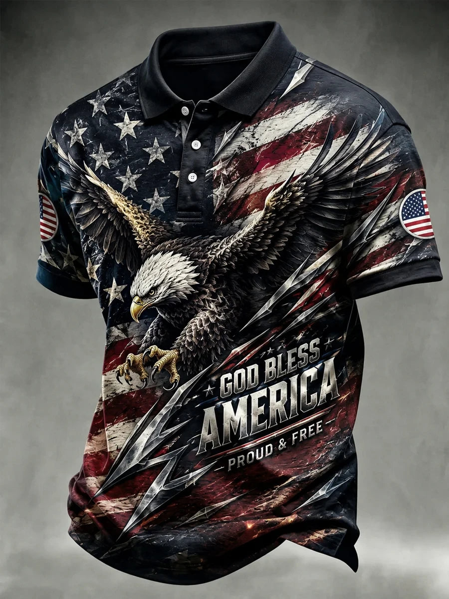 Independence Day Bald Eagle USA Flag Polo Shirt God Bless America Merch Present For Him - Merchluma