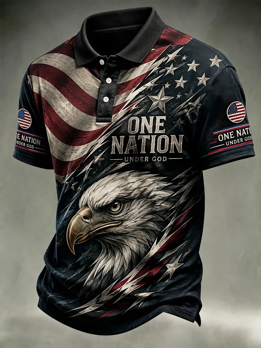One Nation Under God Polo Shirt American Flag Eagle Merch Gifts For Independence Day - Merchluma