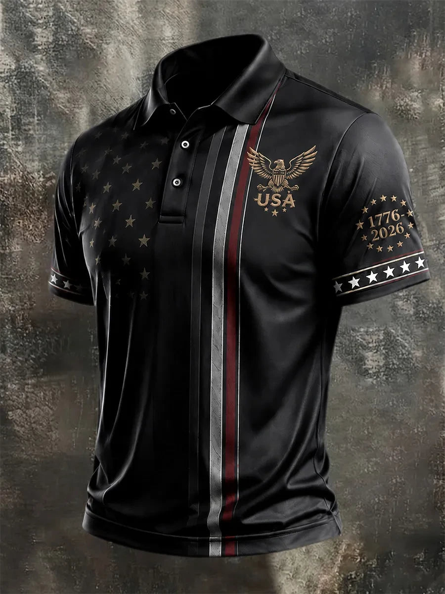 USA Patriotic Eagle Polo Shirt American Flag Stars Stripes Merch Proud Gift Ideas For Dad - Merchluma
