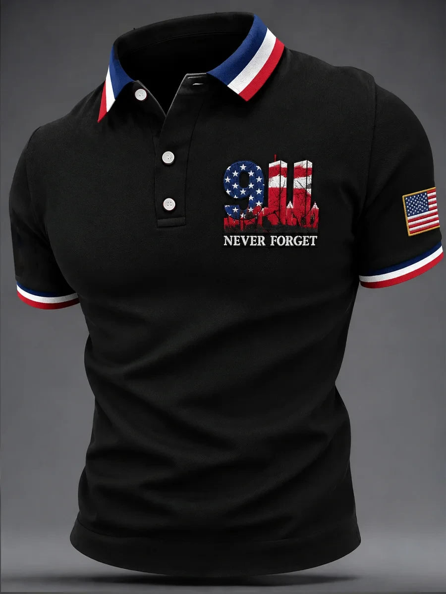 911 Never Forget Polo Shirt Proud Honoring Fireman Patriot Day Apparel Men Gift - Merchluma