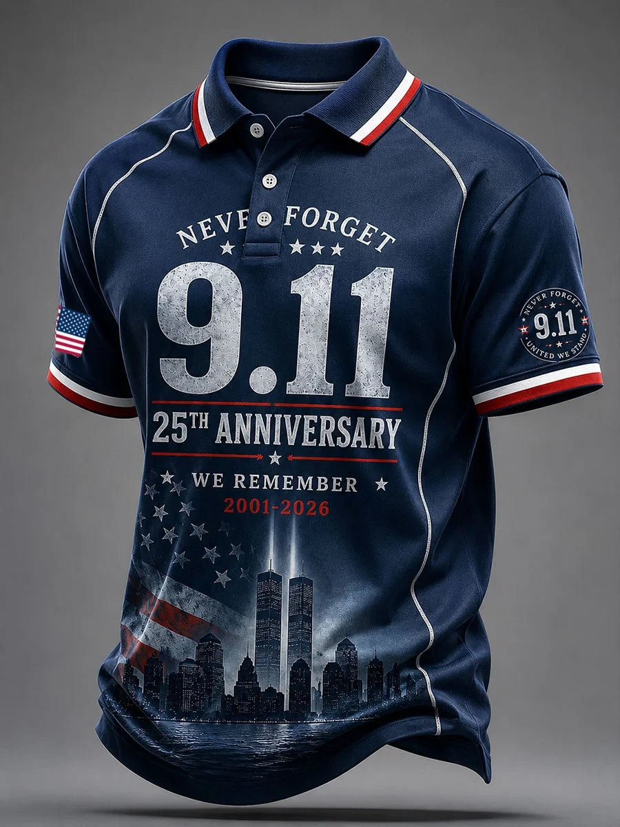 9-11 25th Anniversary Polo Shirt We Will Never Forget Merch Patriot Day Gift For Dad - Merchluma