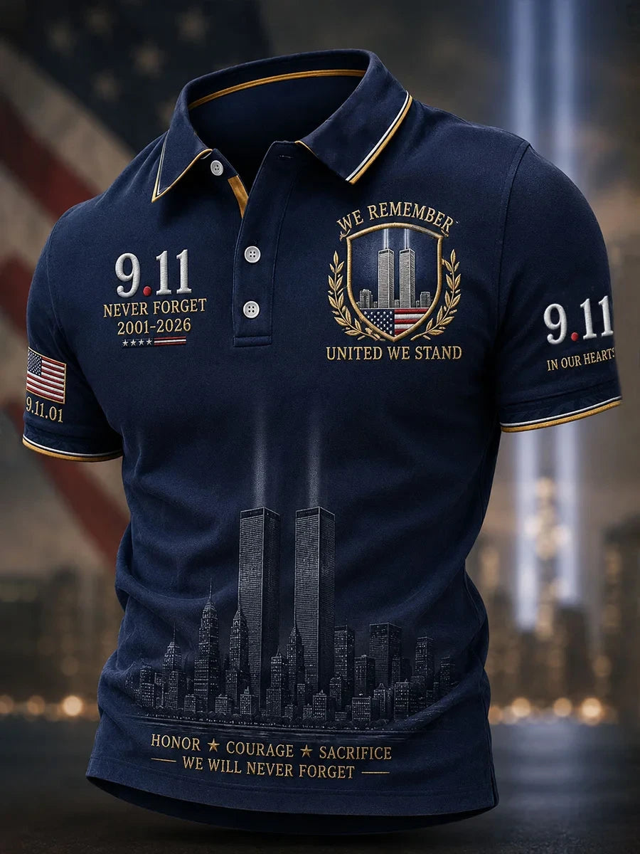 25th Anniversary Twin Towers Polo Shirt 9-11 We Will Never Forget Merch Gifts For Men - Merchluma