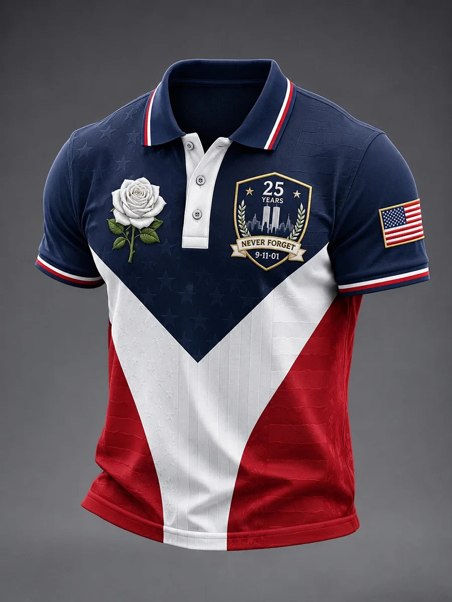 9-11 25th Anniversary Twin Towers Polo Shirt We Will Never Forget Merch Patriot Day Gift - Merchluma