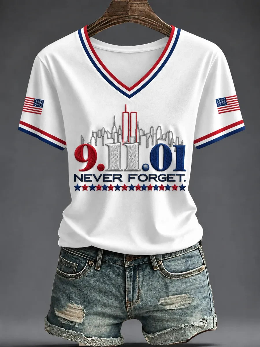 9-11 Never Forget V-Neck Shirt We Will Never Forget Merch September 11 Memorial Gift - Merchluma