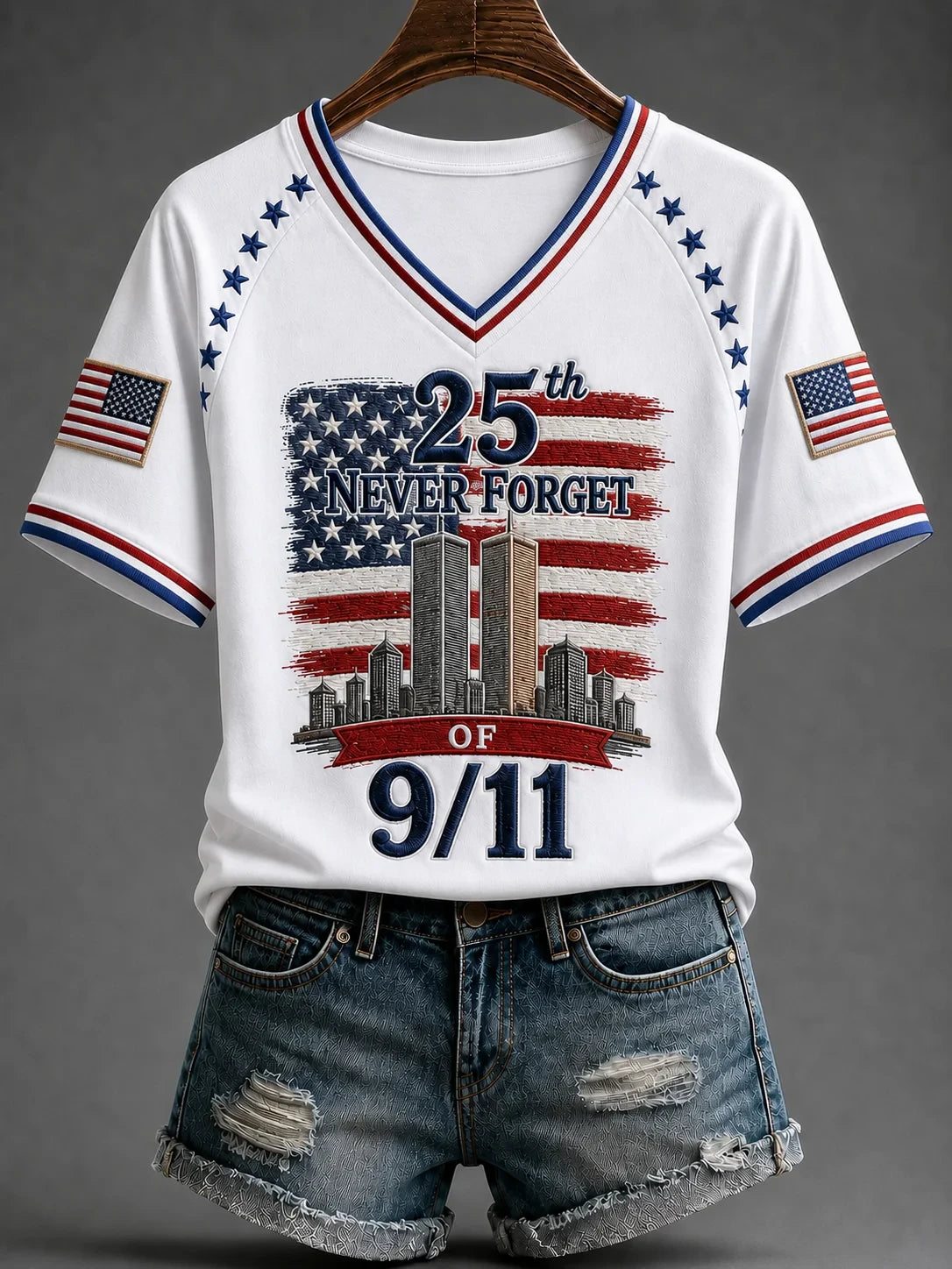 Courage Sacrifice Unity 9-11 V-Neck Shirt We Will Never Forget Merch Gifts For Superfans - Merchluma