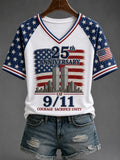 Courage Sacrifice Unity 9-11 V-Neck Shirt We Will Never Forget Merch Patriotic Women Gift - Merchluma
