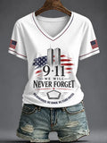 Never Forget 9-11 Twin Towers V-Neck Shirt American Flag Merch September 11 Memorial Gift - Merchluma