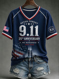 Never Forget 9-11 25th Anniversary V-Neck Shirt We Will Never Forget Merch Patriot Day Gift - Merchluma