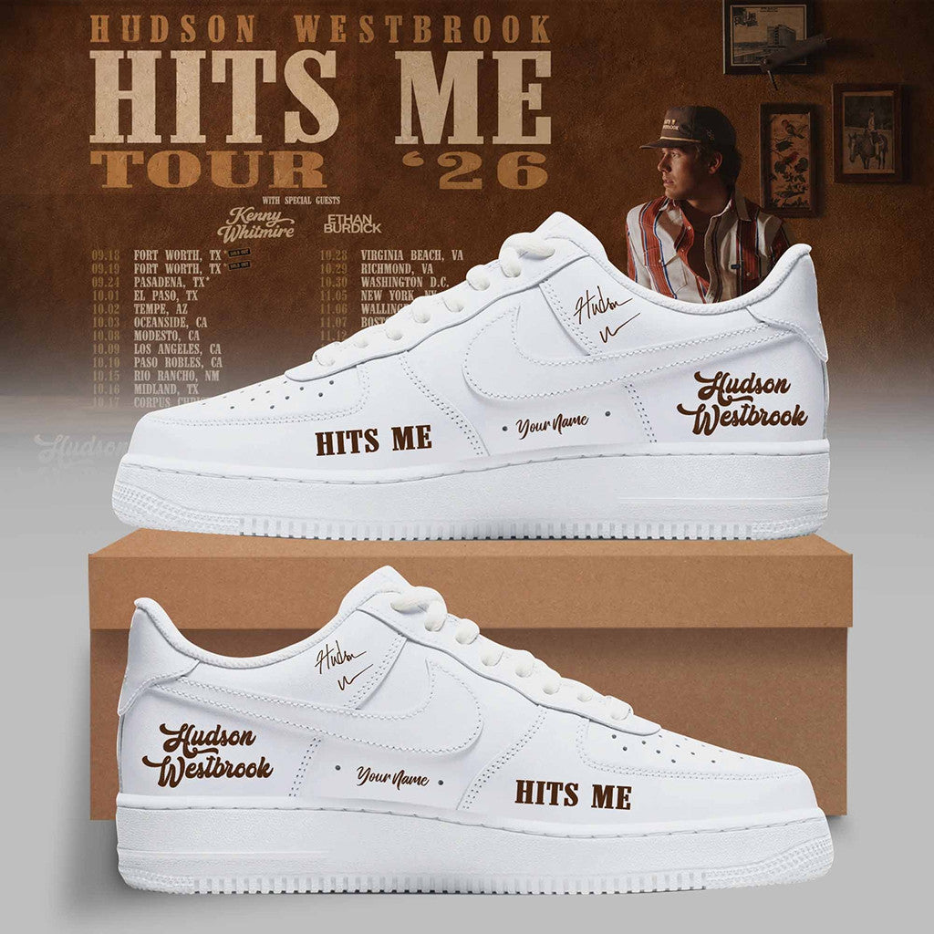 Personalized Hudson Westbrook Hits Me Tour 26 Shoes Sneaker White Hudson Westbrook Merch - Merchluma